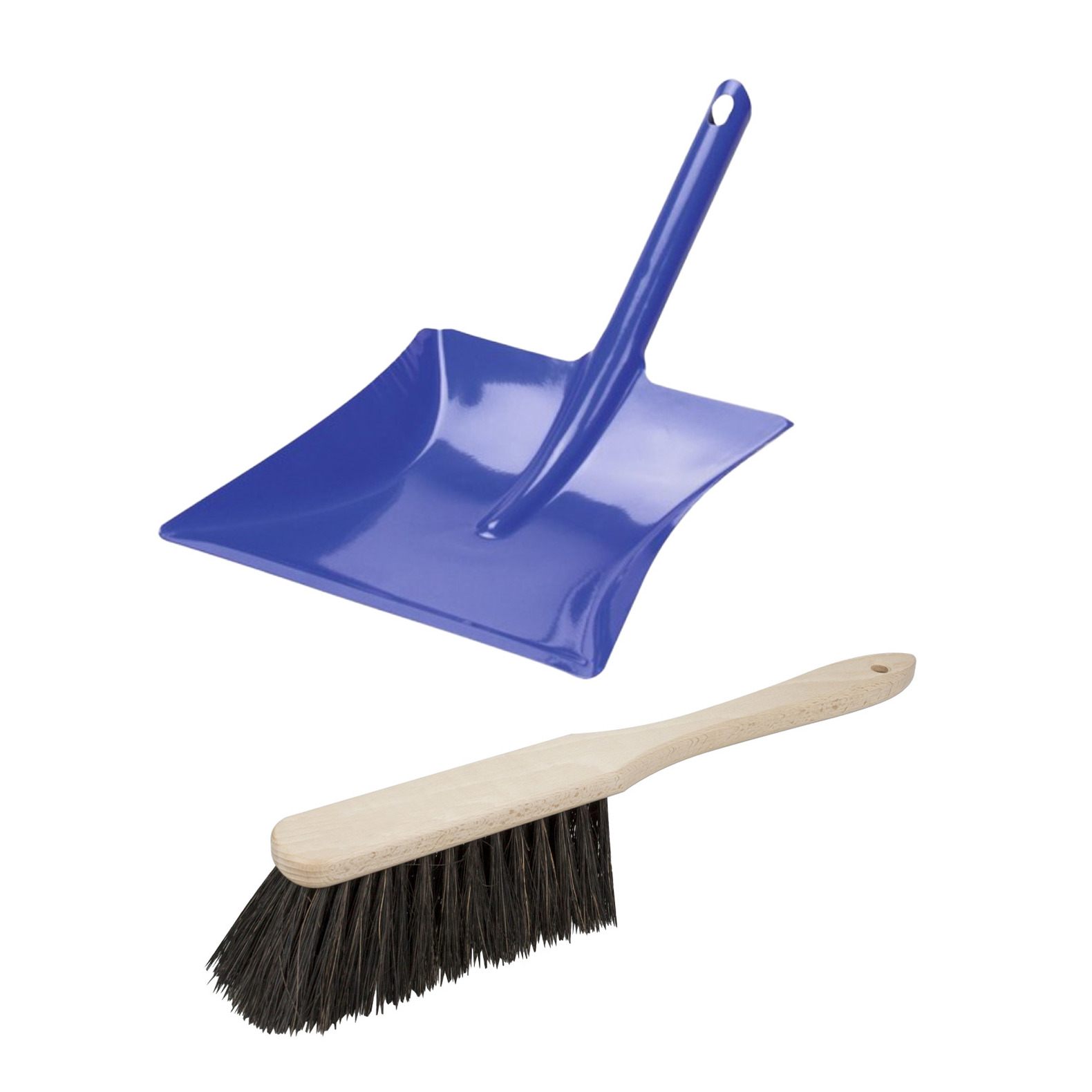 Stoffer en Blik set Vikan - voor buiten - blik van metaal - blauw - 38 x 23 cm - borstel hout 38 cm -