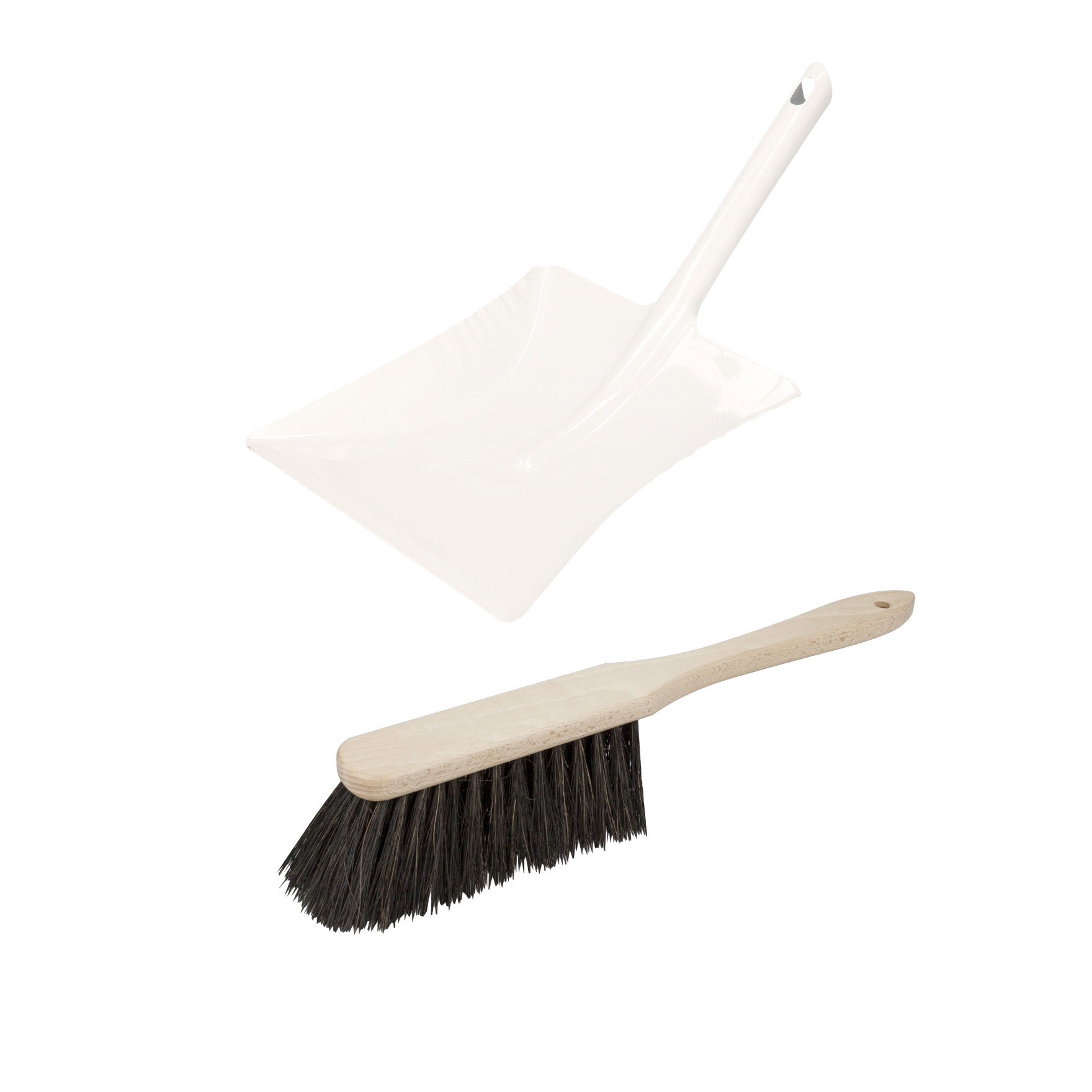 Stoffer en Blik set Vikan - voor buiten - blik van metaal - wit - 38 x 23 cm - borstel hout 38 cm -