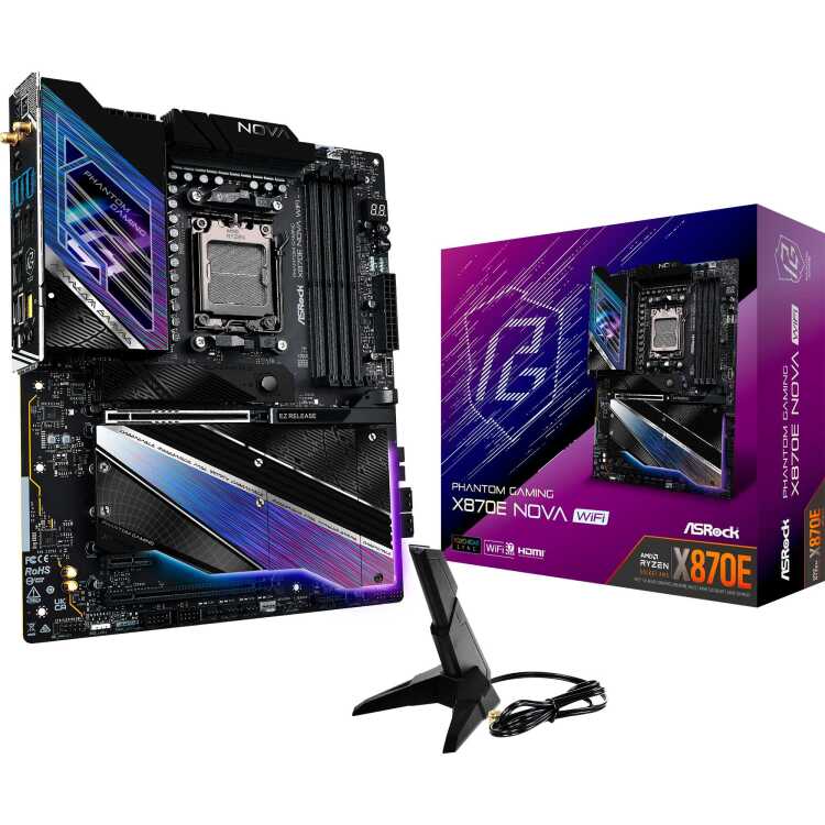 ASRock X870E Nova WiFi moederbord RAID, 5 Gb-LAN, WLAN, BT, E-ATX