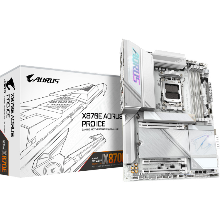 GIGABYTE X870E AORUS PRO ICE moederbord RAID, 2.5 Gb-LAN, WLAN, BT, Sound, ATX