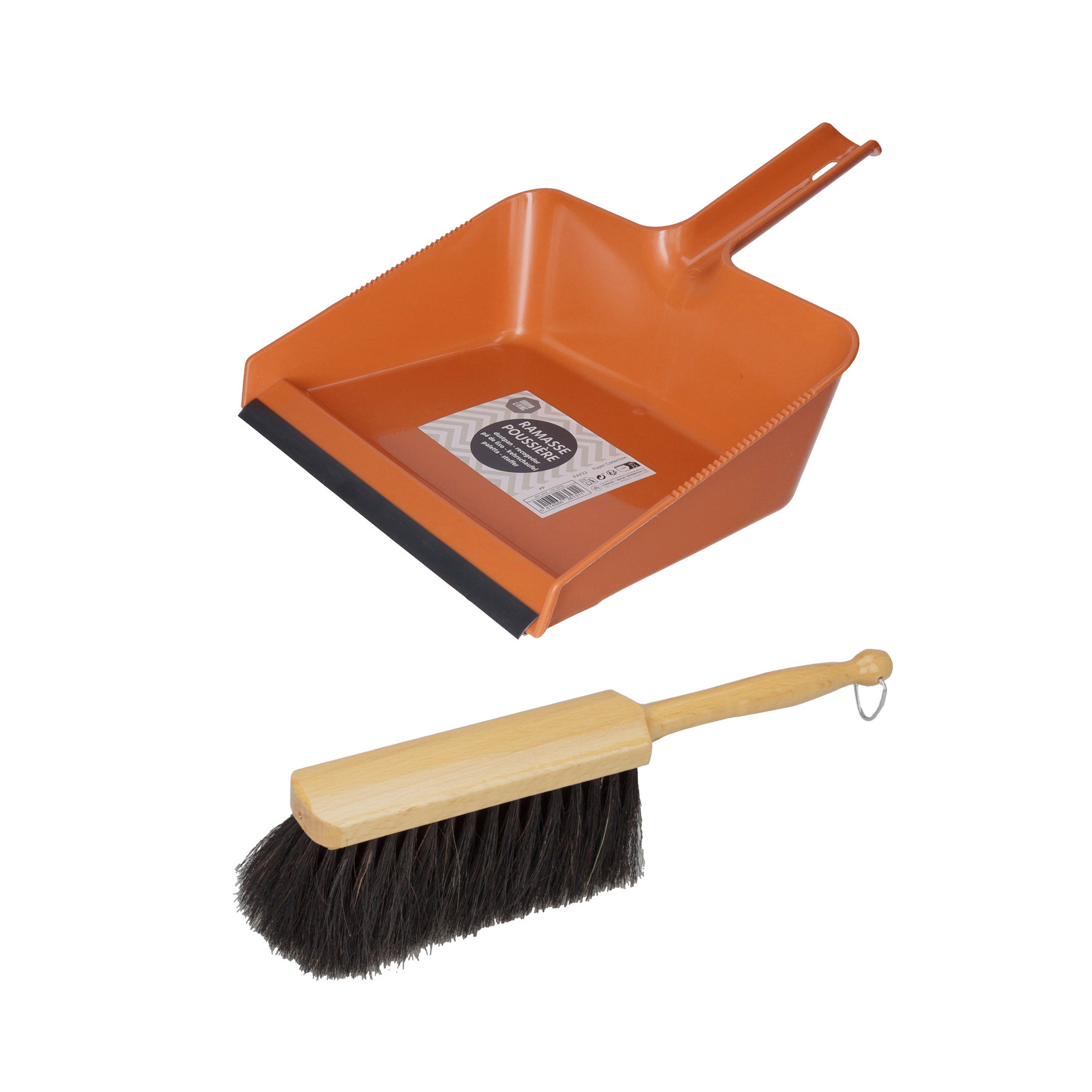 Stoffer en Blik set Nora - blik kunststof - terra - 38 x 30 cm - borstel hout 30 cm -