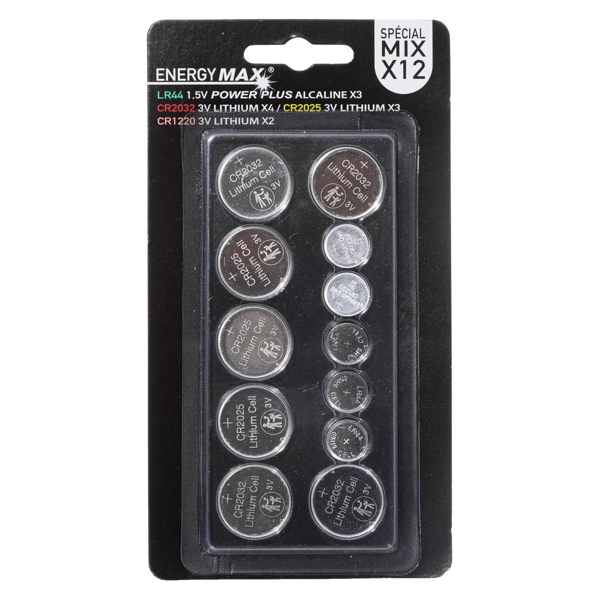 EnergyMax knoopcel batterijen budget voordeelset - Mix van 4 formaten - 12x stuks -