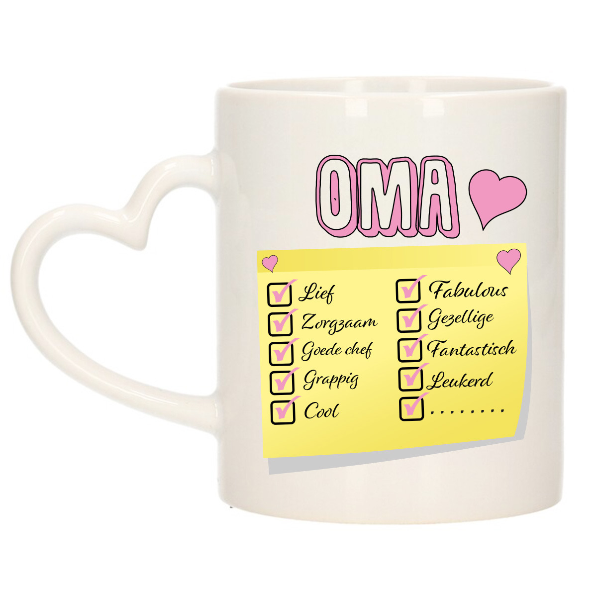 Cadeau koffie/thee mok voor Oma - roze - de leukste Oma briefje - keramiek - 300 ml -