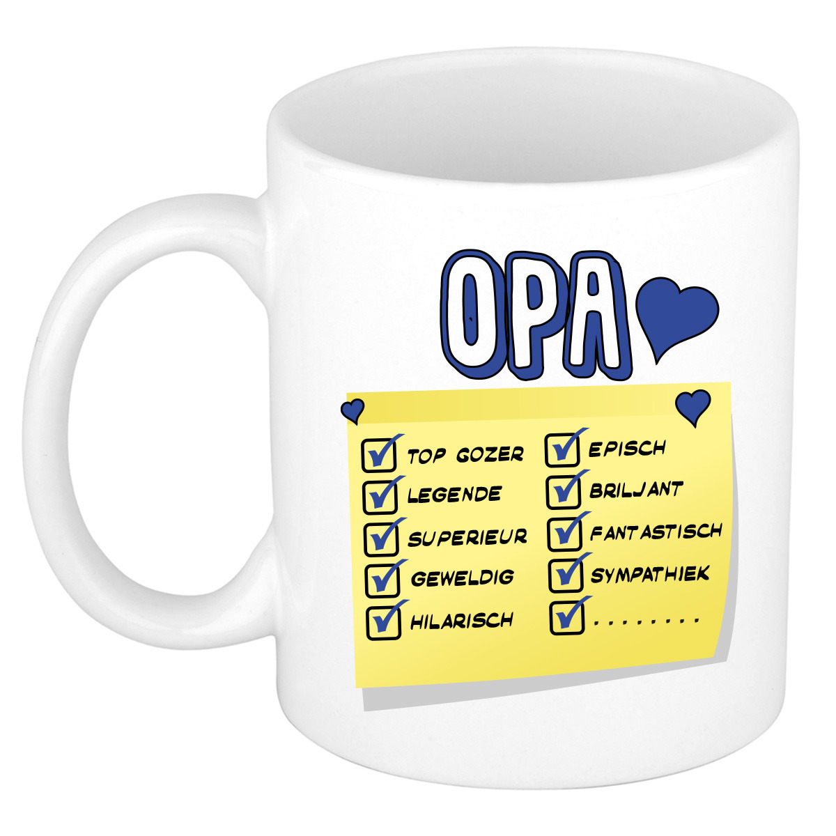 Cadeau koffie/thee mok voor Opa - blauw - de leukste Opa briefje - keramiek - 300 ml -
