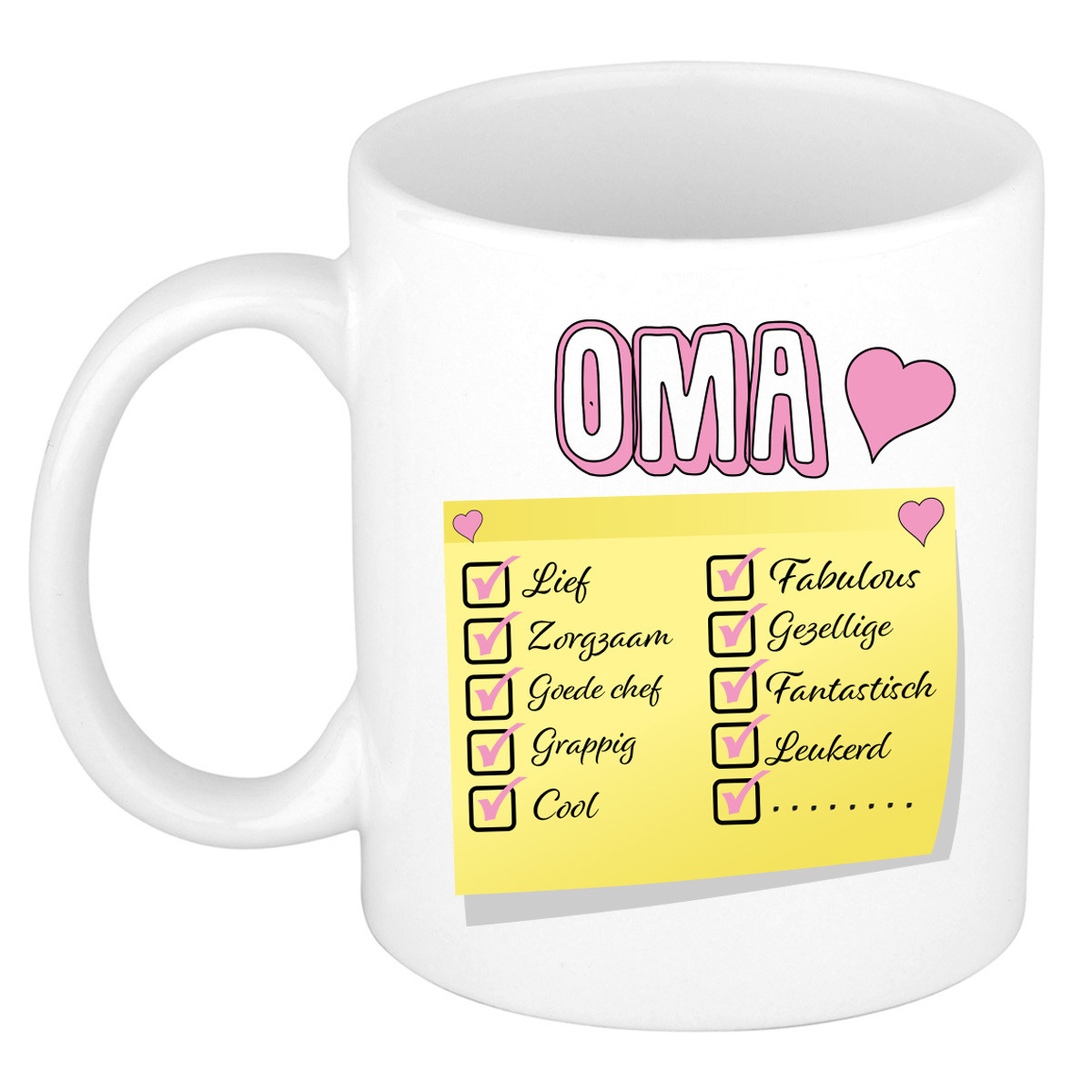 Cadeau koffie/thee mok voor Oma - roze - de leukste Oma briefje - keramiek - 300 ml -