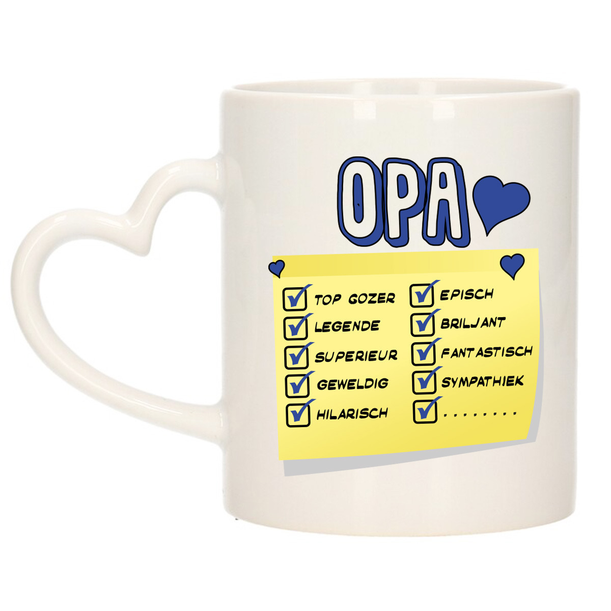Cadeau koffie/thee mok voor Opa - blauw - de leukste Opa briefje - keramiek - 300 ml -