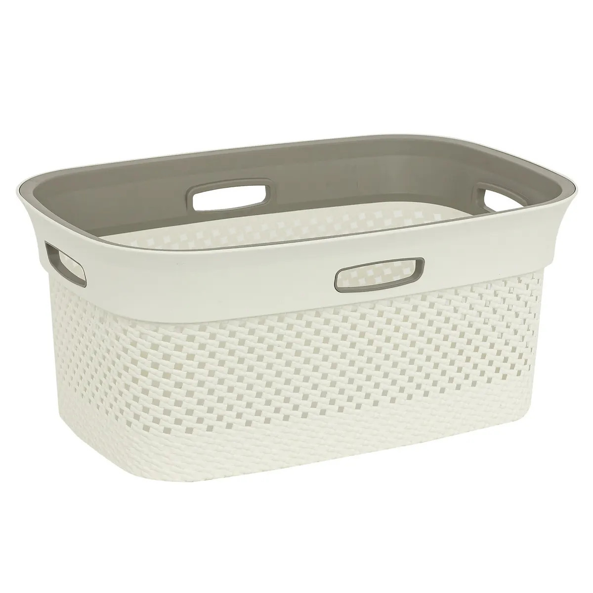 Wasmand van rotan gevlochten - gebroken wit - kunststof - 45 liter - 59 x 39 x 27 cm -