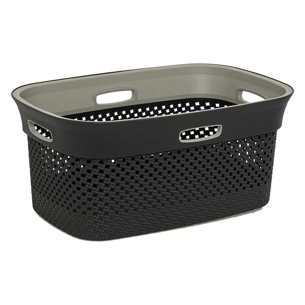 Wasmand van rotan gevlochten - antraciet - kunststof - 45 liter - 59 x 39 x 27 cm -
