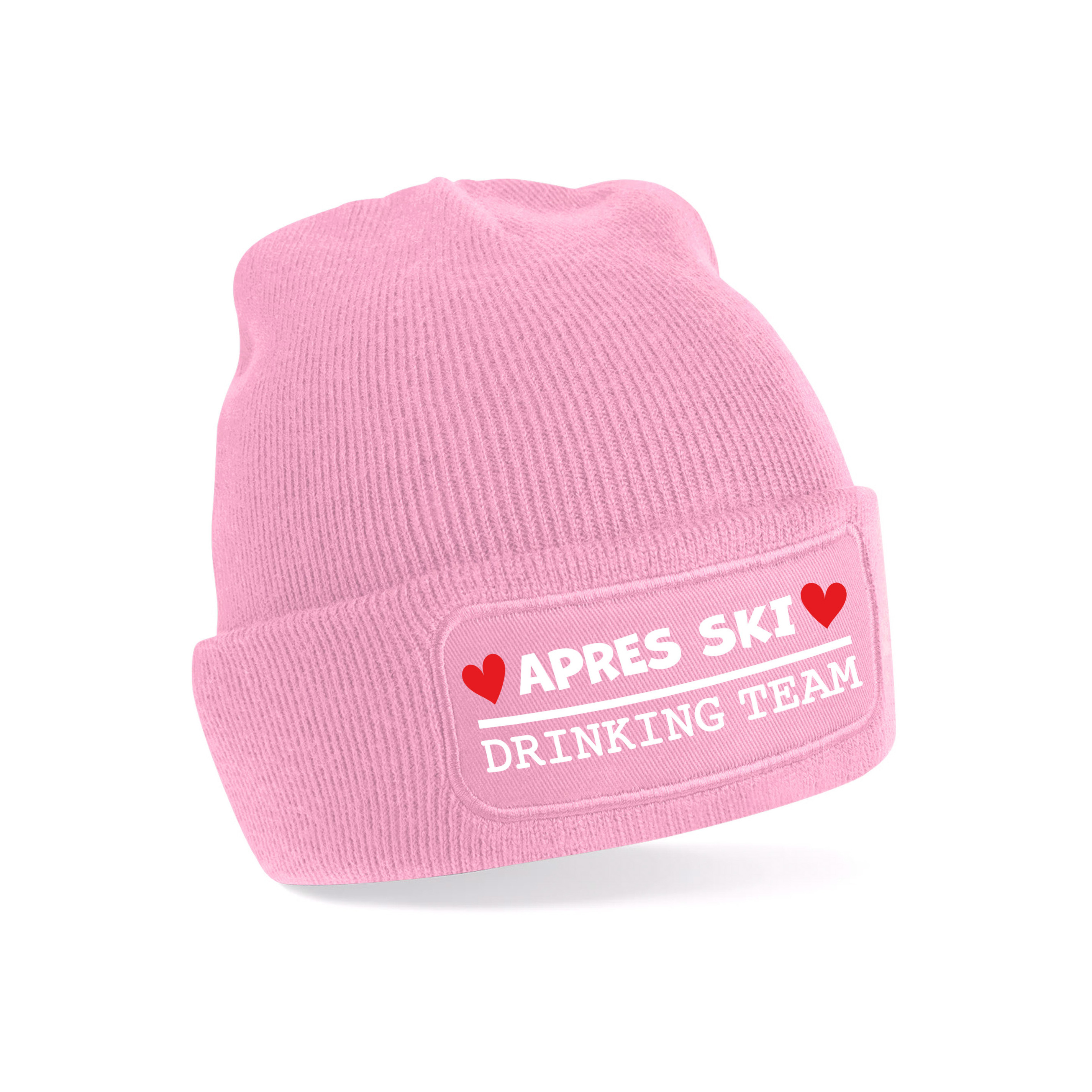 Wintersport muts voor volwassenen - Drinking Team - roze - one size - Apres ski beanie One size -