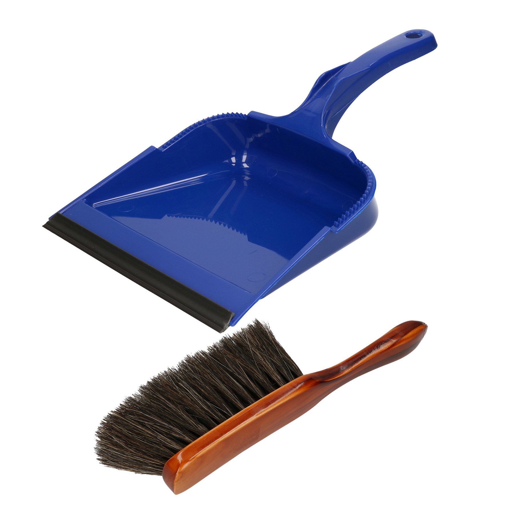 Stoffer en blik set Alpina - blik kunststof - blauw - 35 x 23 cm - borstel zacht haar 24 cm -