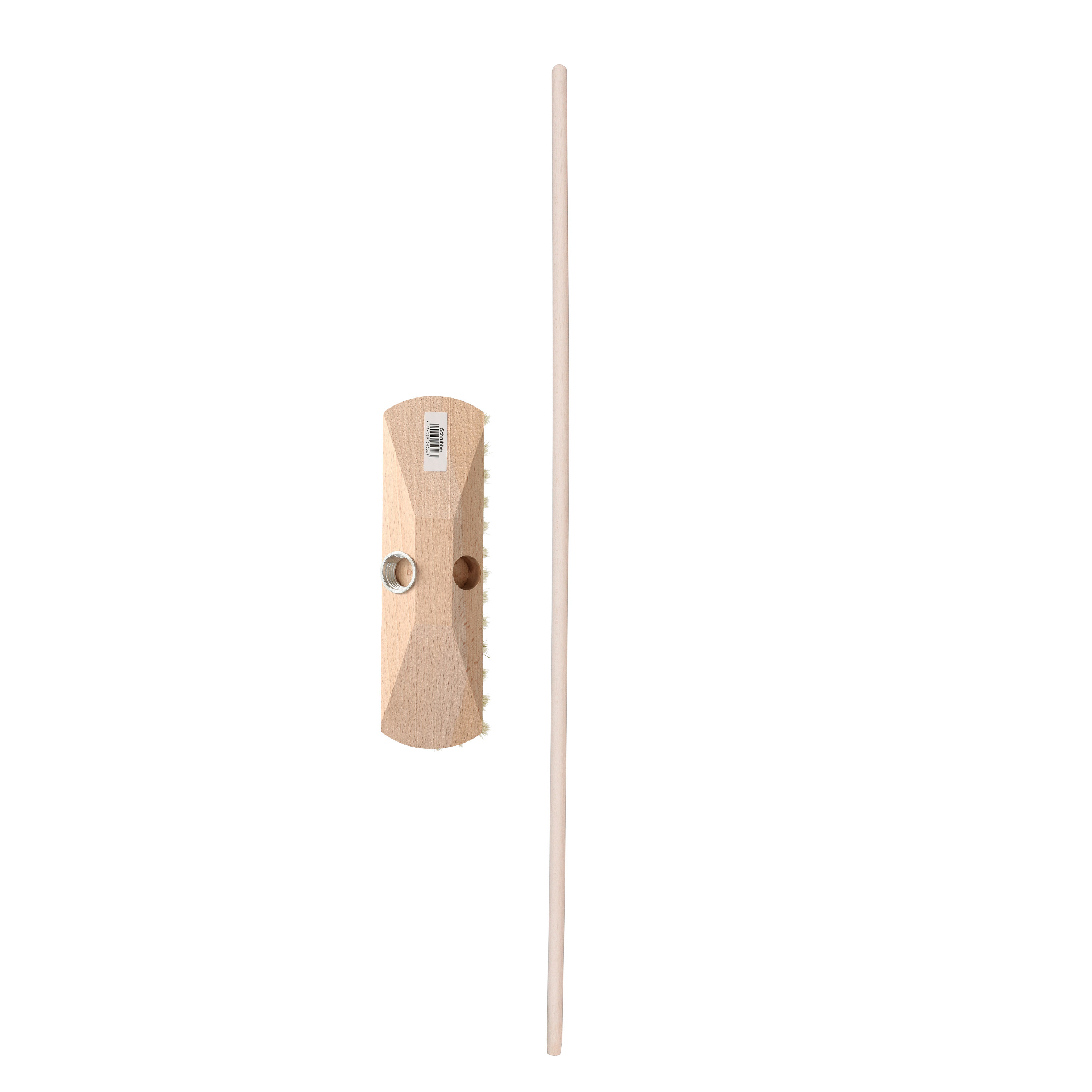 Brumag Luiwagen/schrobber 23 cm - met houten steel 140 cm - zachte schrobborstel - schoonmaakborstel -