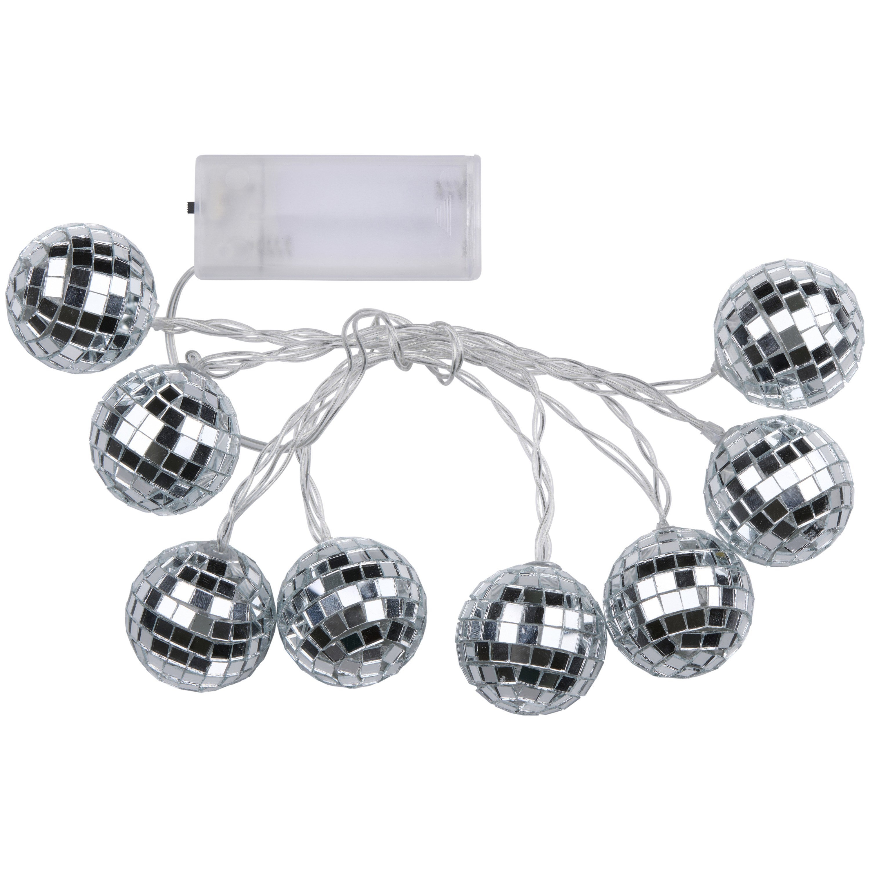 LED discobollen lichtsnoer - 8 led discoballen - zilver - 130 cm - disco - spiegelbollen -