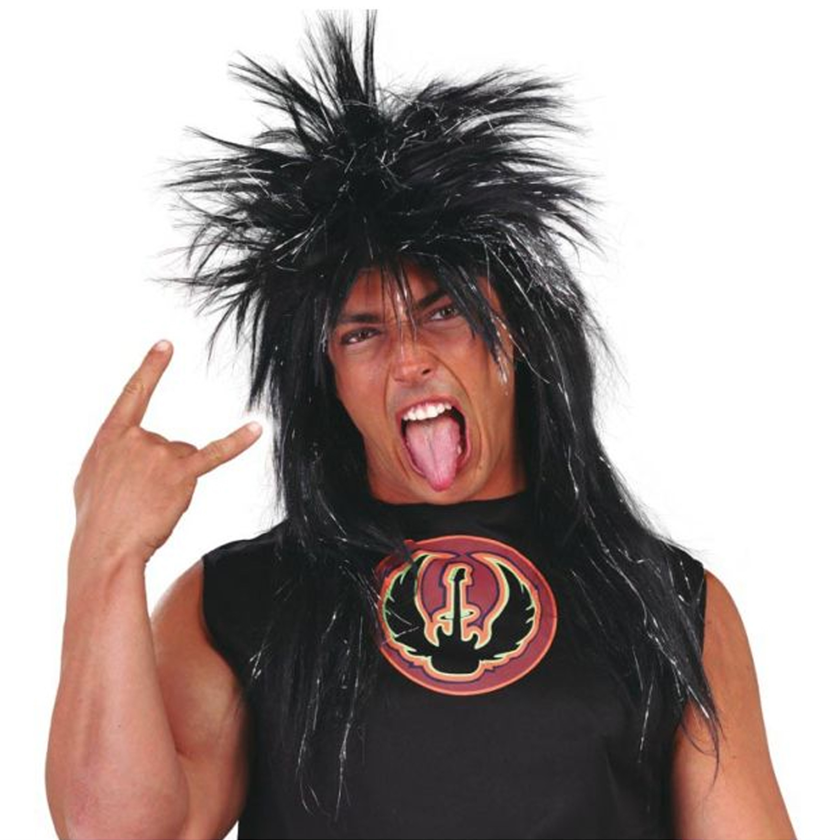 Carnaval verkleed pruik punk/rockster - zwart - heren/dames - one size - foute party -