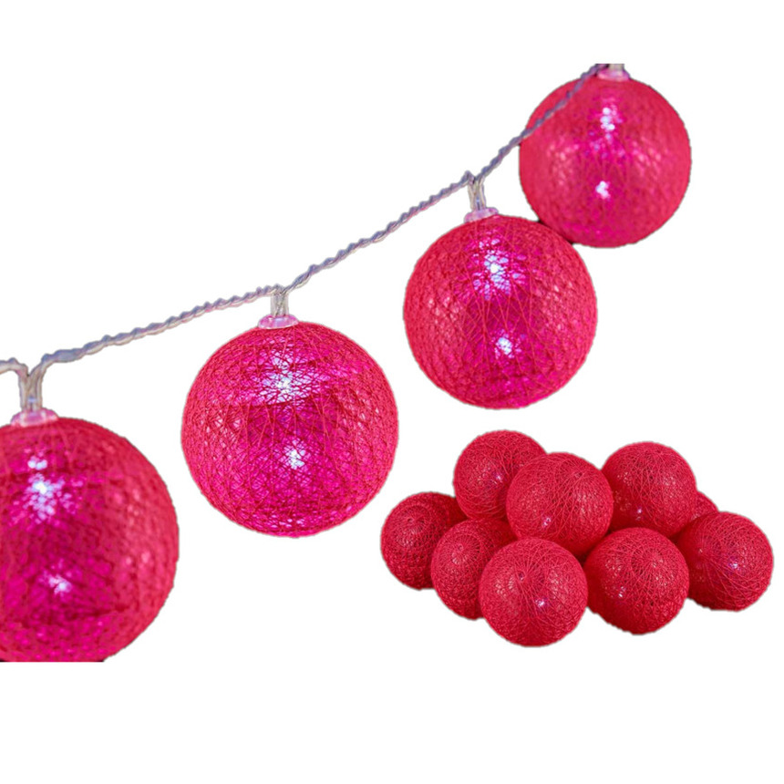 LED Lichtslinger/lichtsnoer - 10 led bolletjes - D4 cm - rood - 200 cm - batterijen -