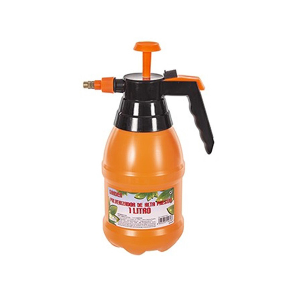 Plantenspuit met hoge druk sproeier/vernevelaar - kunststof - 1 liter - oranje - 28 cm -