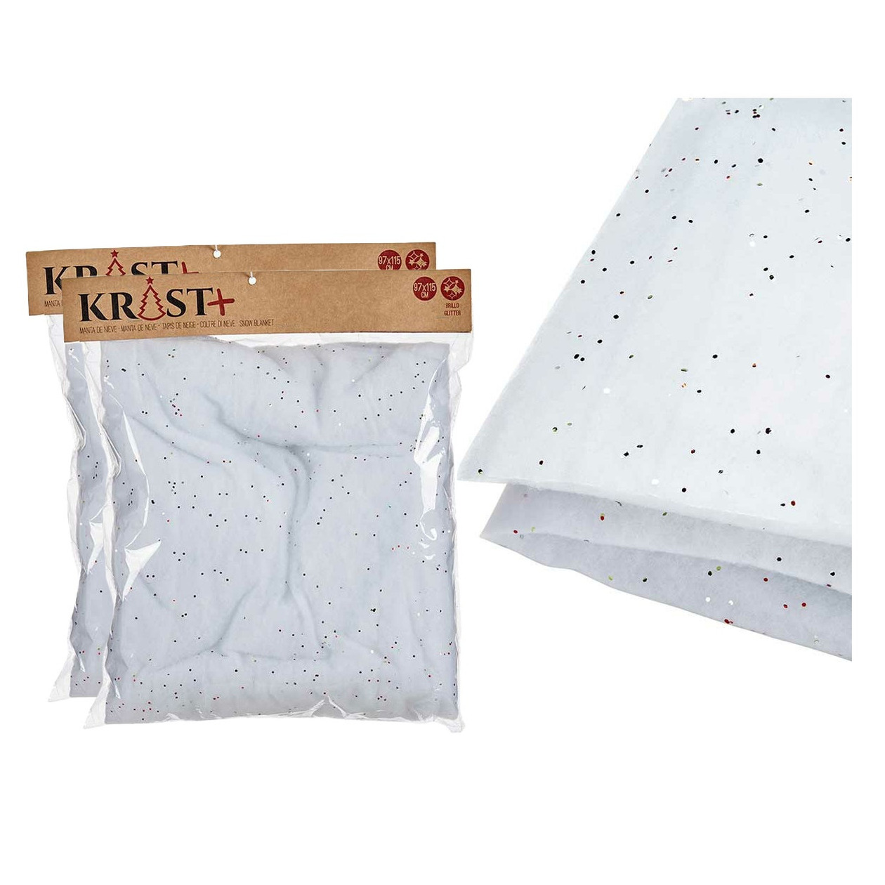 Sneeuwdekens/sneeuwtapijt - 2x - wit - 114 x 96 cm - met glitter - polyester -