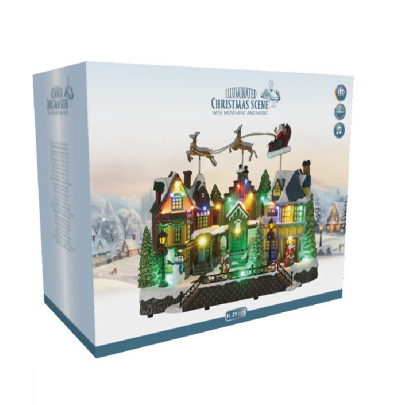 Kerstdorp kerst tafereel - huis - met led verlichting, muziek en beweging -
