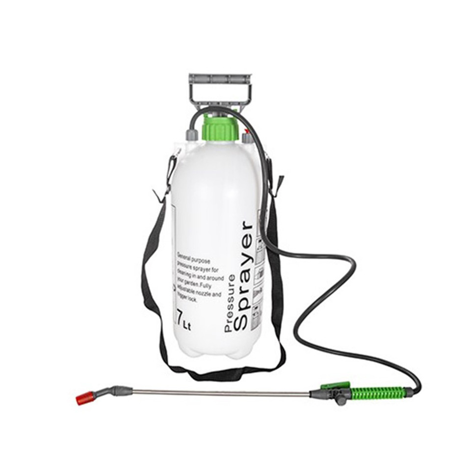 Plantenspuit met hoge druk sproeier/vernevelaar - kunststof - 7 liter - 18 x 51 cm - draagriem -