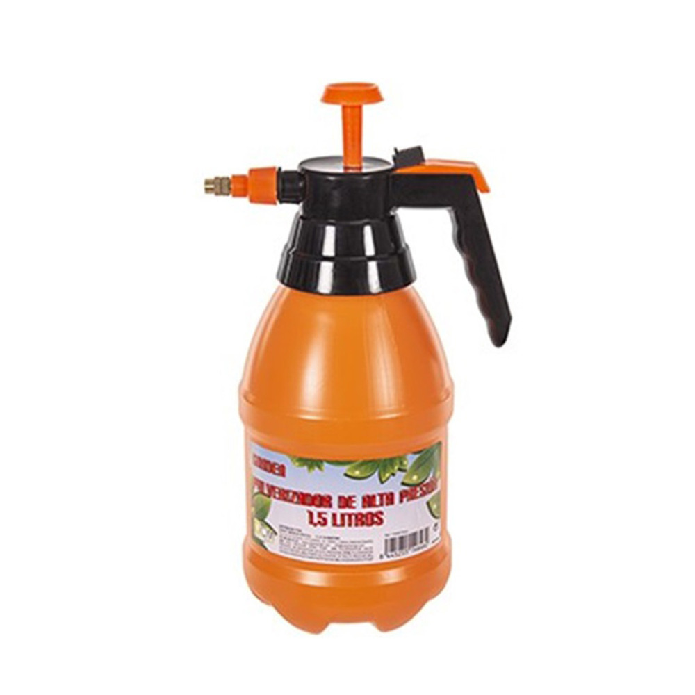 Plantenspuit met hoge druk sproeier/vernevelaar - kunststof - 1.5 liter - oranje - 30 cm -