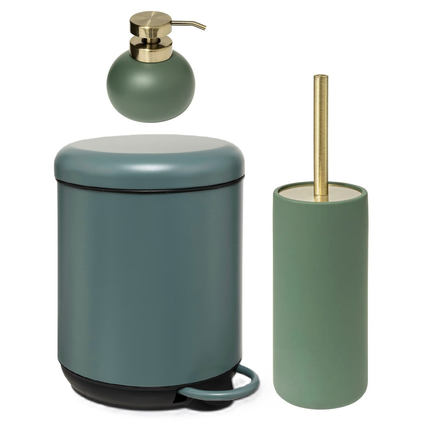 Set van zeeppompje toiletborstel en pedaalemmer - ficus groen - luxe -