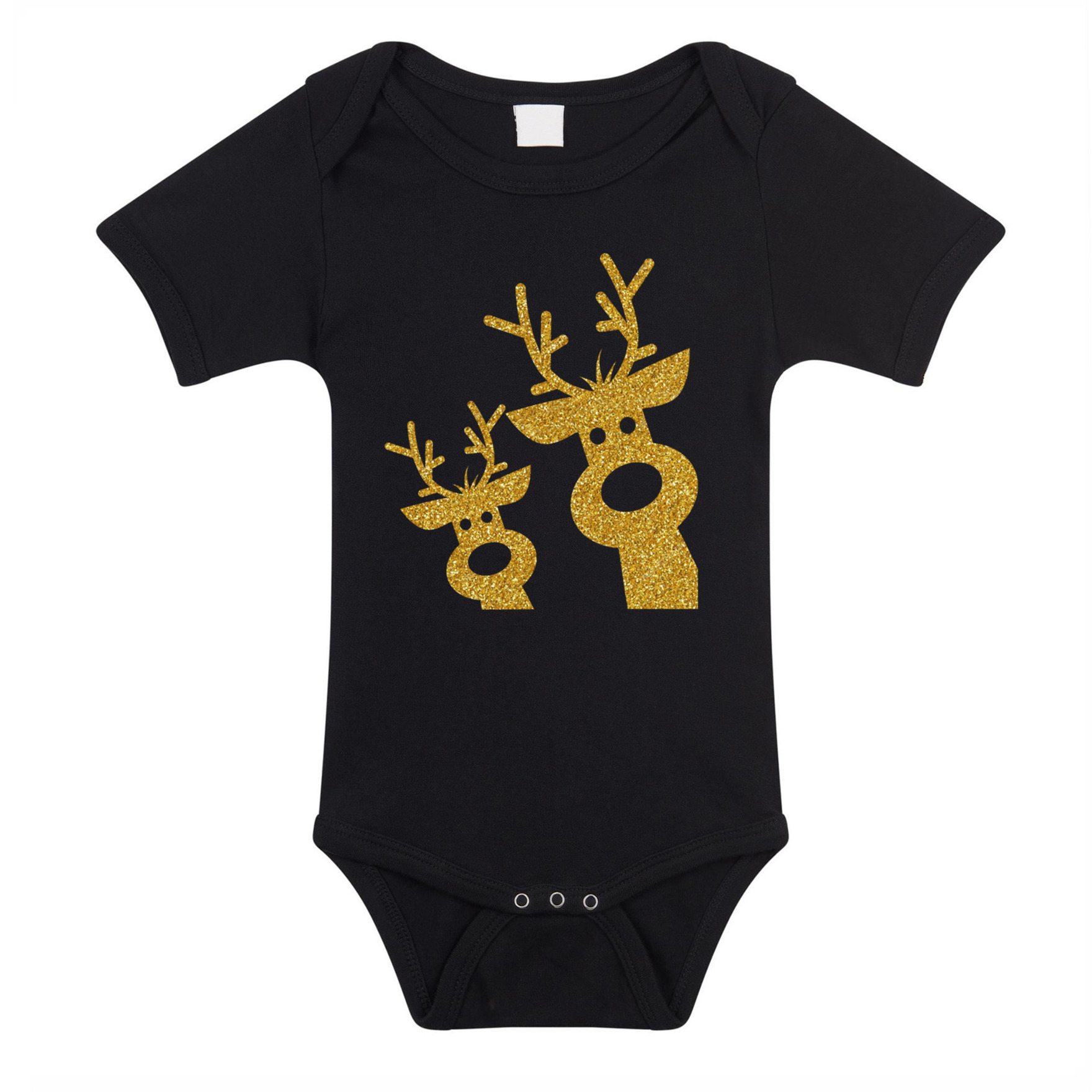 Kerst baby rompertje - zwart - glitter goud - rendier - Kerst cadeau 68 (4-6 maanden) -