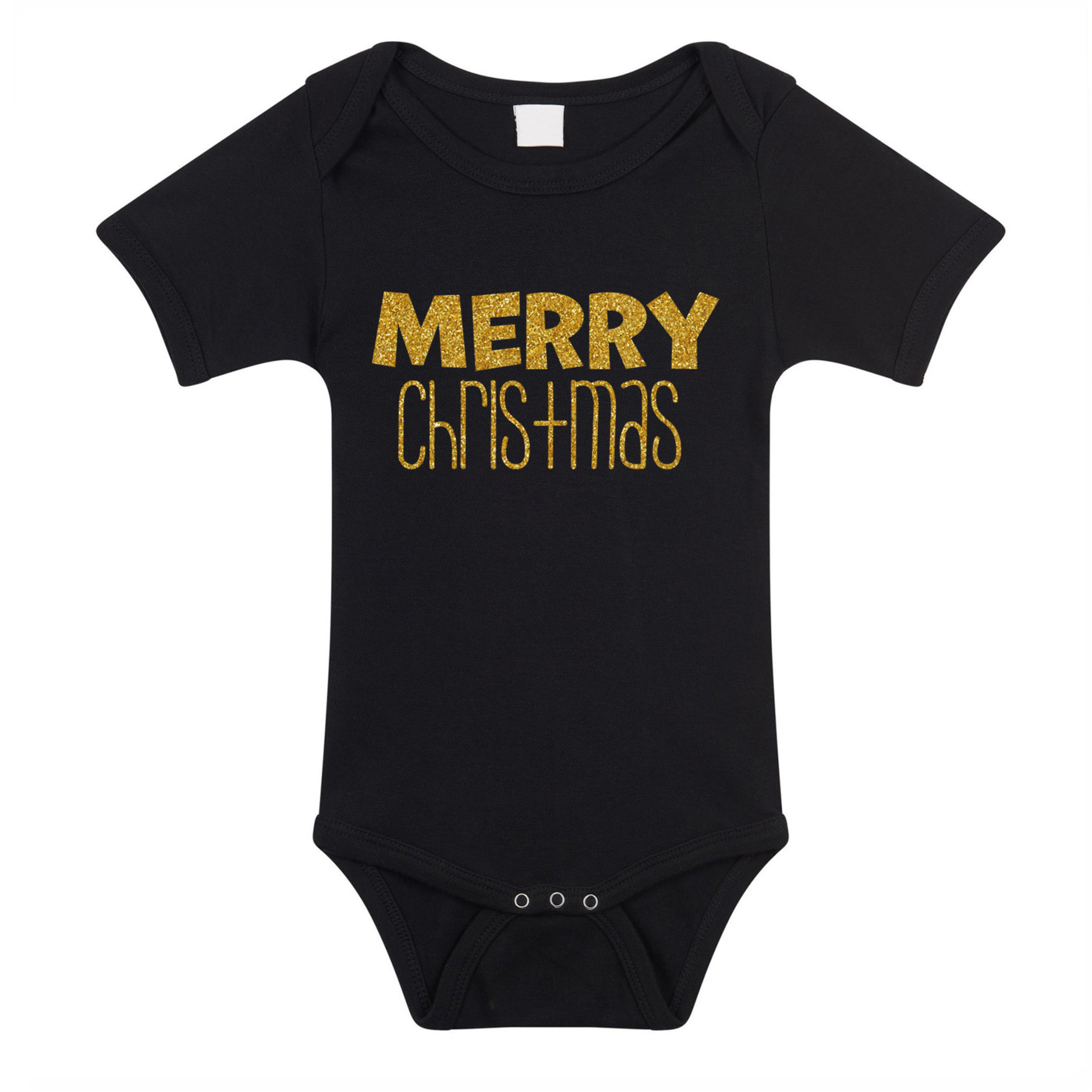 Kerst baby rompertje - zwart - glitter goud - Merry Christmas - Kerst cadeau 56 (1-2 maanden) -