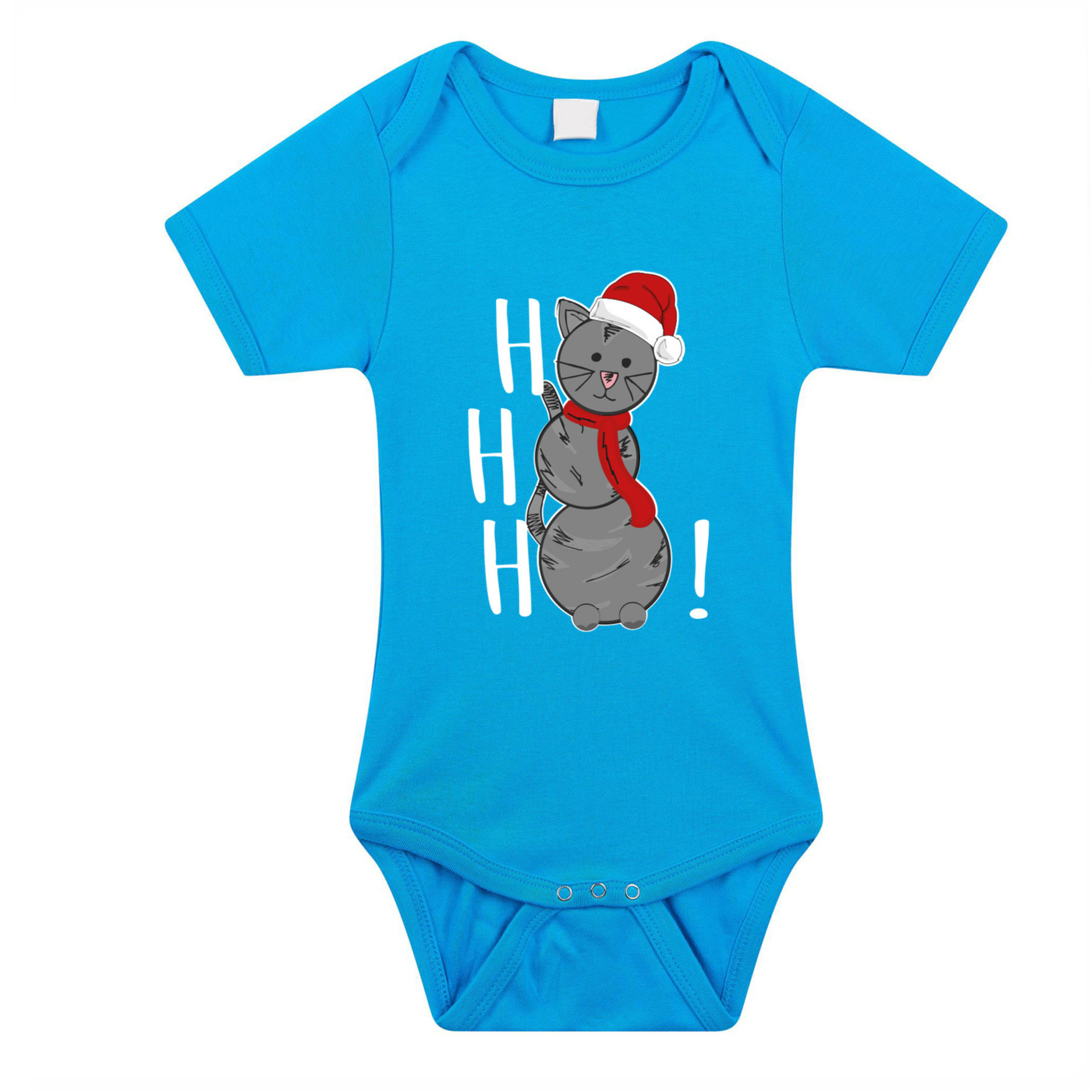 Kerst baby rompertje - blauw - sneeuwpop kat- hohoho - Kerst cadeau 92 (18-24 maanden) -
