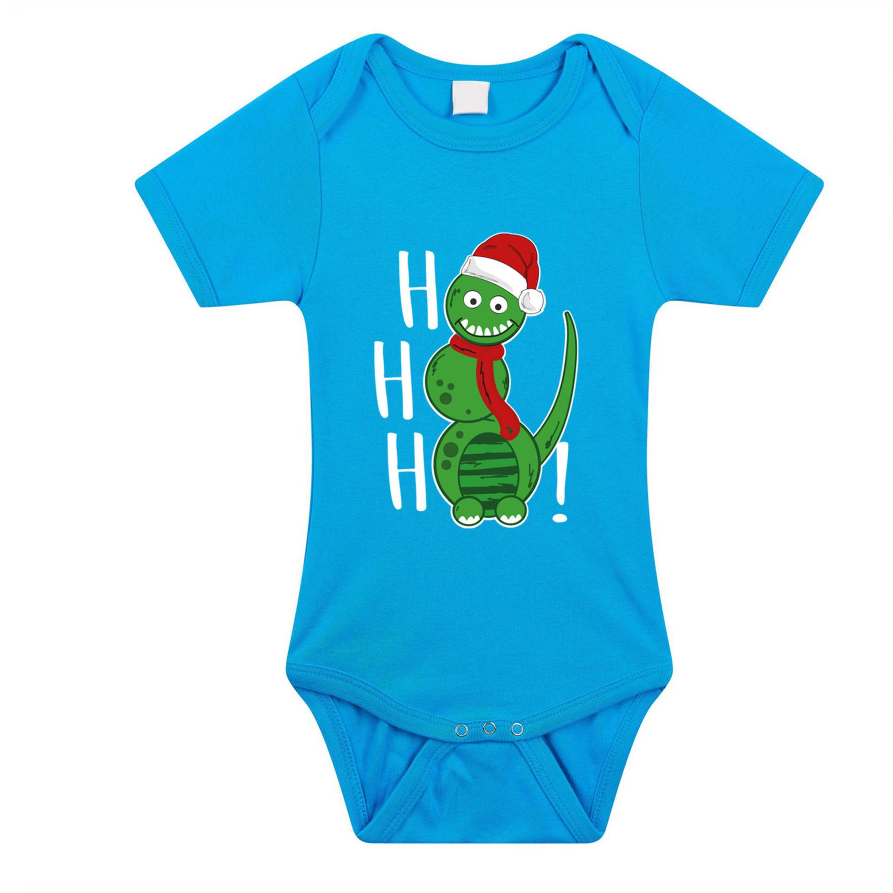 Kerst baby rompertje - blauw - sneeuwpop dino- hohoho - Kerst cadeau 92 (18-24 maanden) -
