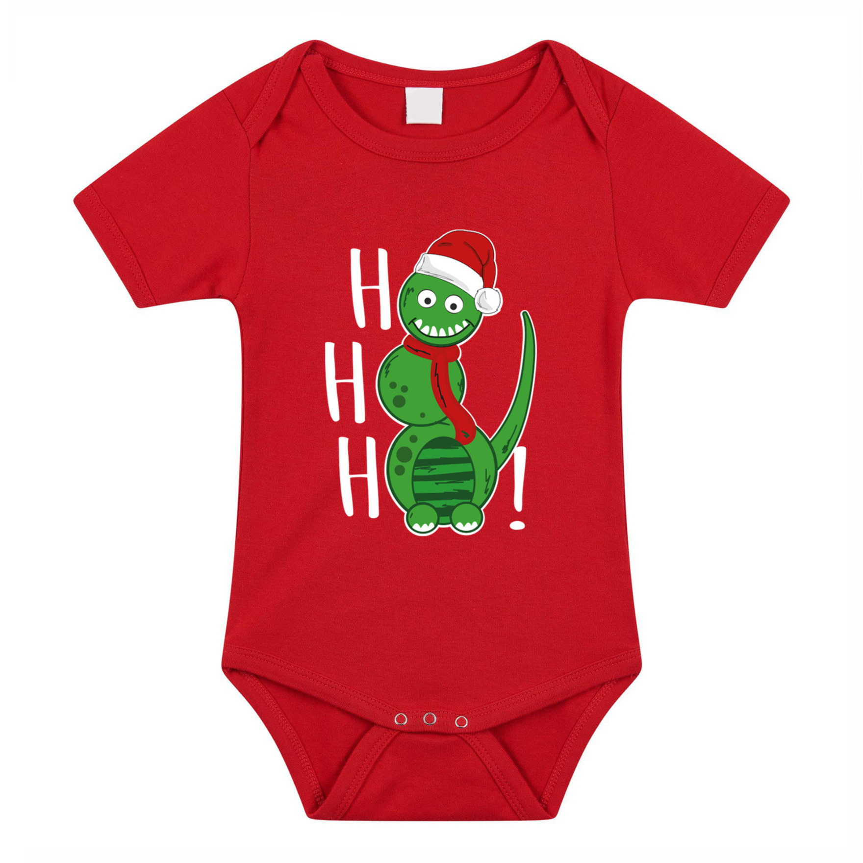 Kerst baby rompertje - rood - sneeuwpop dino- hohoho - Kerst cadeau 56 (1-2 maanden) -