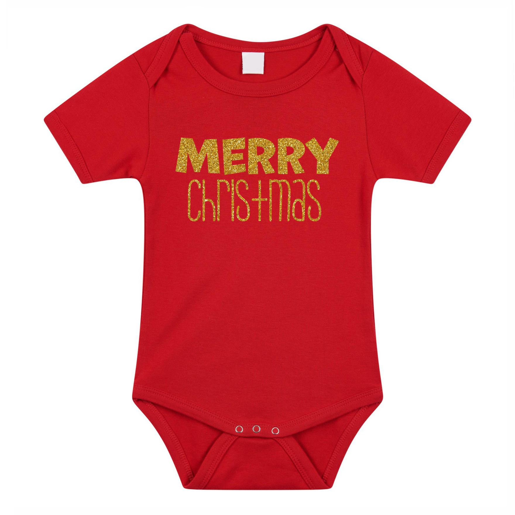 Kerst baby rompertje - rood - glitter goud - Merry Christmas - Kerst cadeau 56 (1-2 maanden) -