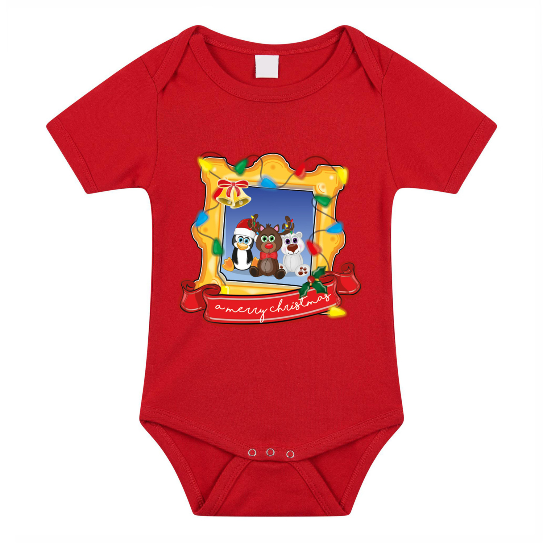 Kerst baby rompertje - rood - diertjes - Merry Christmas - Kerst cadeau 56 (1-2 maanden) -