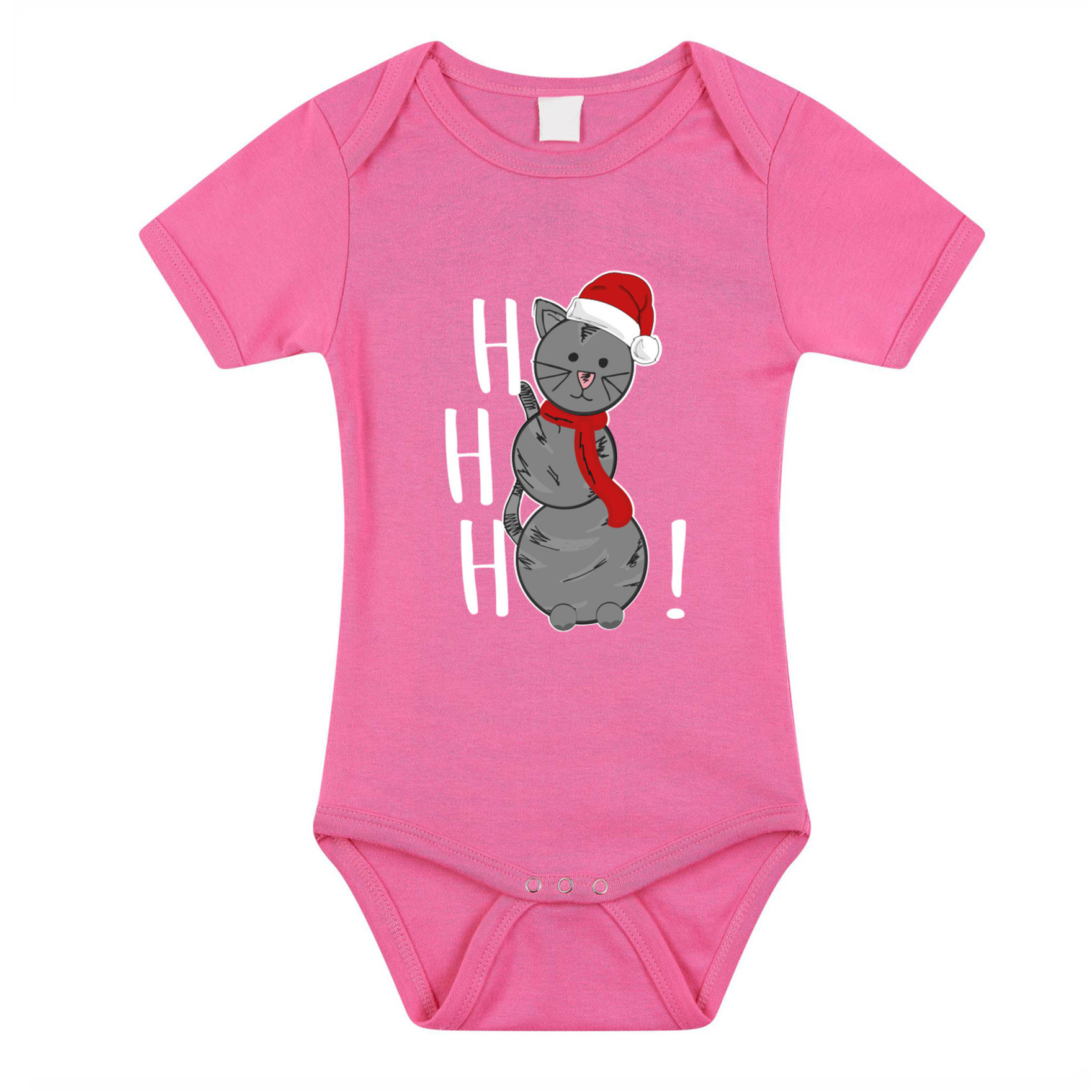 Kerst baby rompertje - roze - sneeuwpop kat- hohoho - Kerst cadeau 80 (9-12 maanden) -