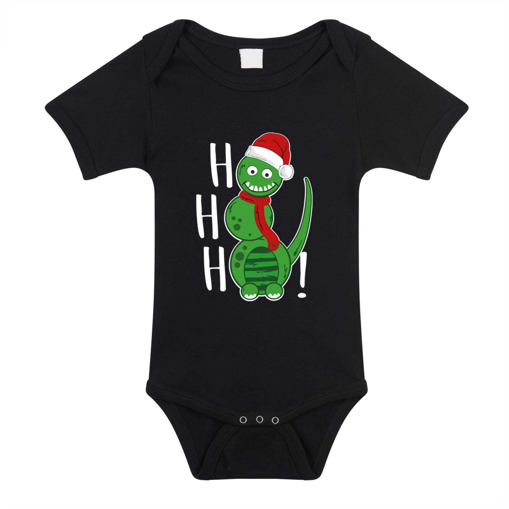Kerst baby rompertje - zwart - sneeuwpop dino- hohoho - Kerst cadeau 68 (4-6 maanden) -