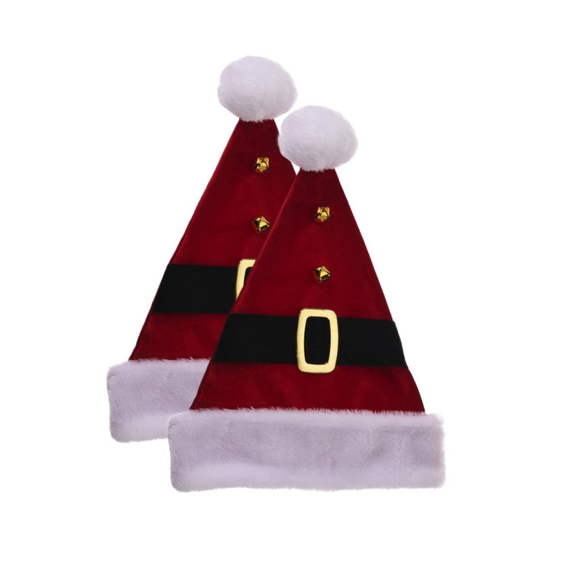 Kerstmutsen - 2x - rood - met riempje - H40 cm - polyester - volwassenen -