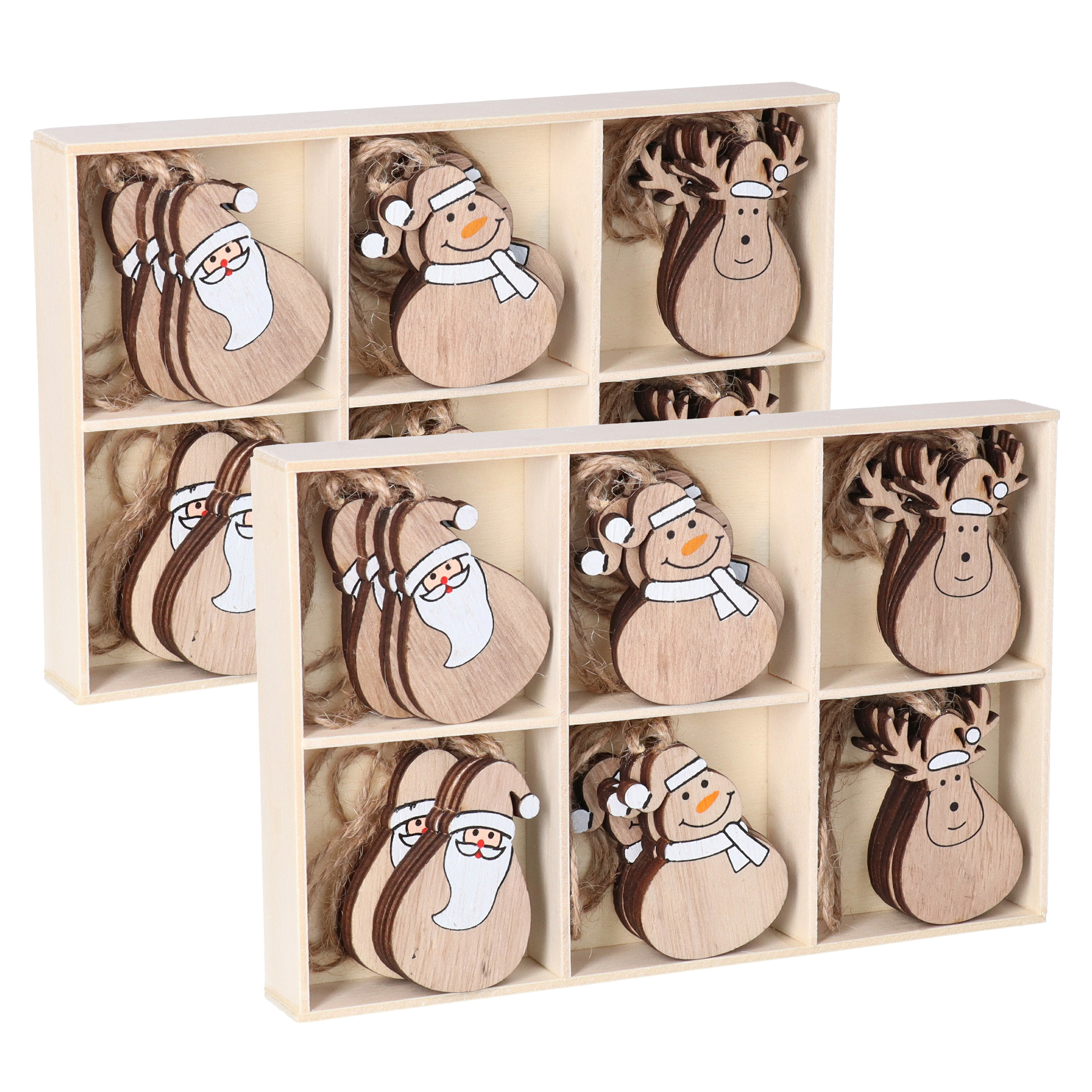 Kersthangers - 48x st - hout - 5,5 cm - kerstornamenten set figuurtjes -
