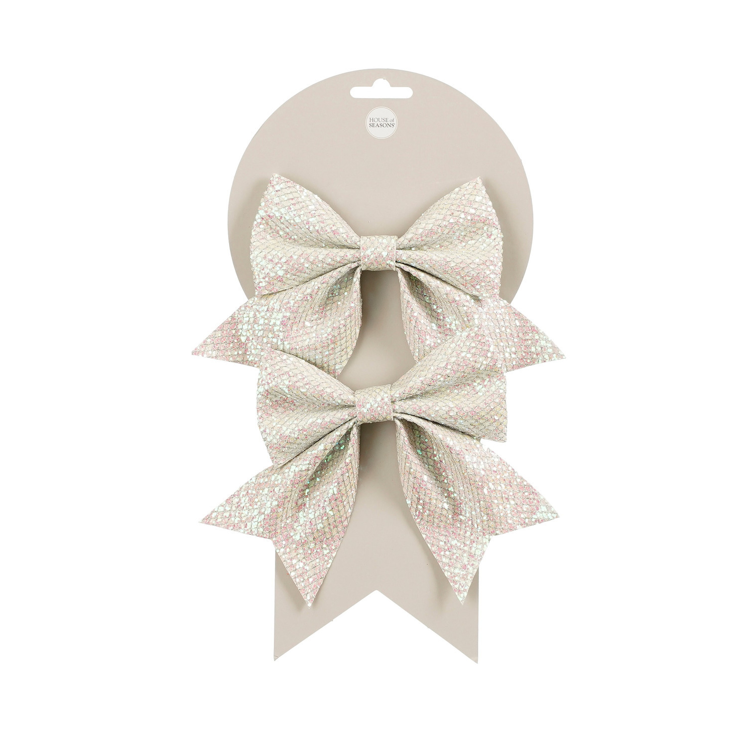 Decoratie strikken - 2x st - wit - 12 x 13 cm - velvet - polyester - feeststrikjes -