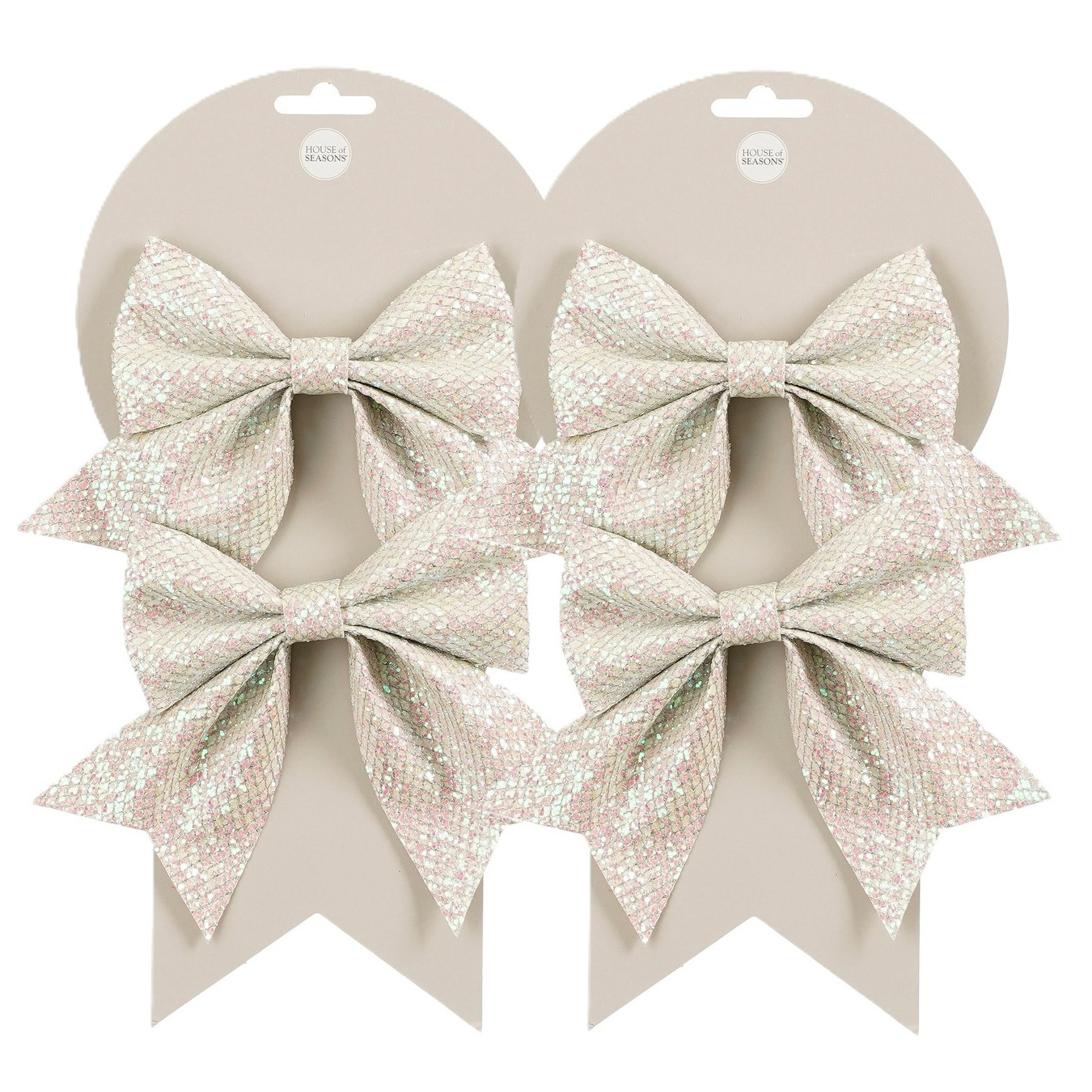 Kerst ornamenten strikken - 6x st - wit - 12 x 13 cm - velvet - polyester - kerstboomstrikjes -