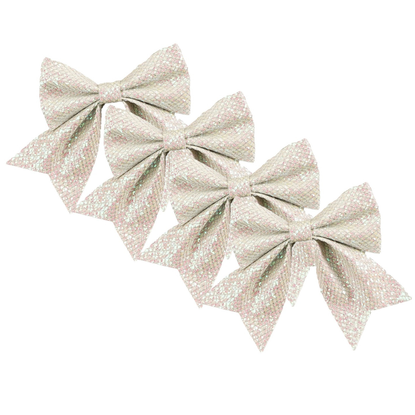 Kerst ornamenten strikken - 4x st - wit - 12 x 13 cm - velvet - polyester - kerstboomstrikjes -