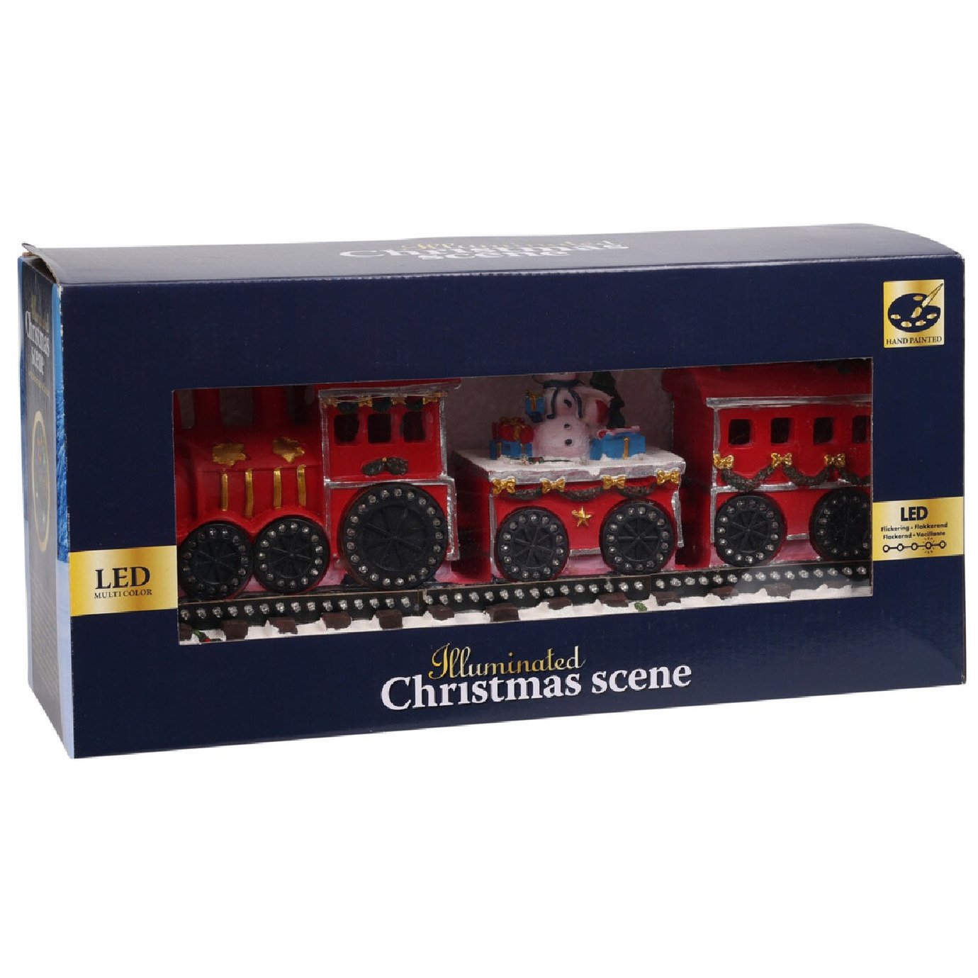 Kerstdorp kersttrein - sneeuwpop - met bewegende led lampjes - LED verlichting - 39 cm -
