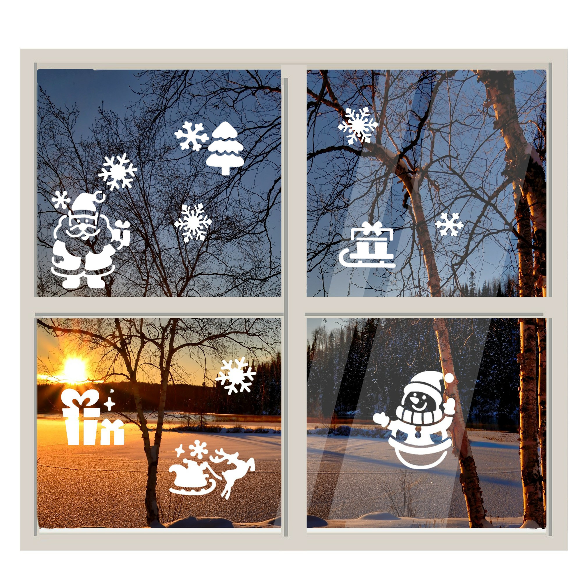 Kerst raamsjablonen - 2x velletje van 47,5 x 24,5 cm -kerstman -sneeuwpop -raamversiering -