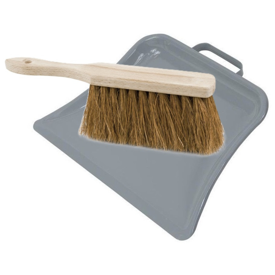 Stoffer en blik set Dirtmaster - blik metaal - naturel/grijs - 32 x 22 cm - borstel haar hard -