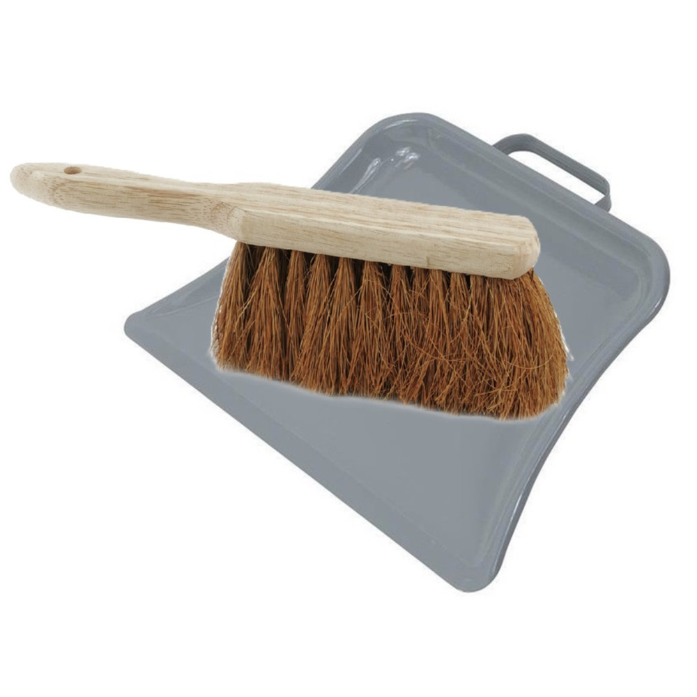 Stoffer en blik set Dirtmaster - blik metaal - naturel/grijs - 32 x 22 cm - borstel haar hard -