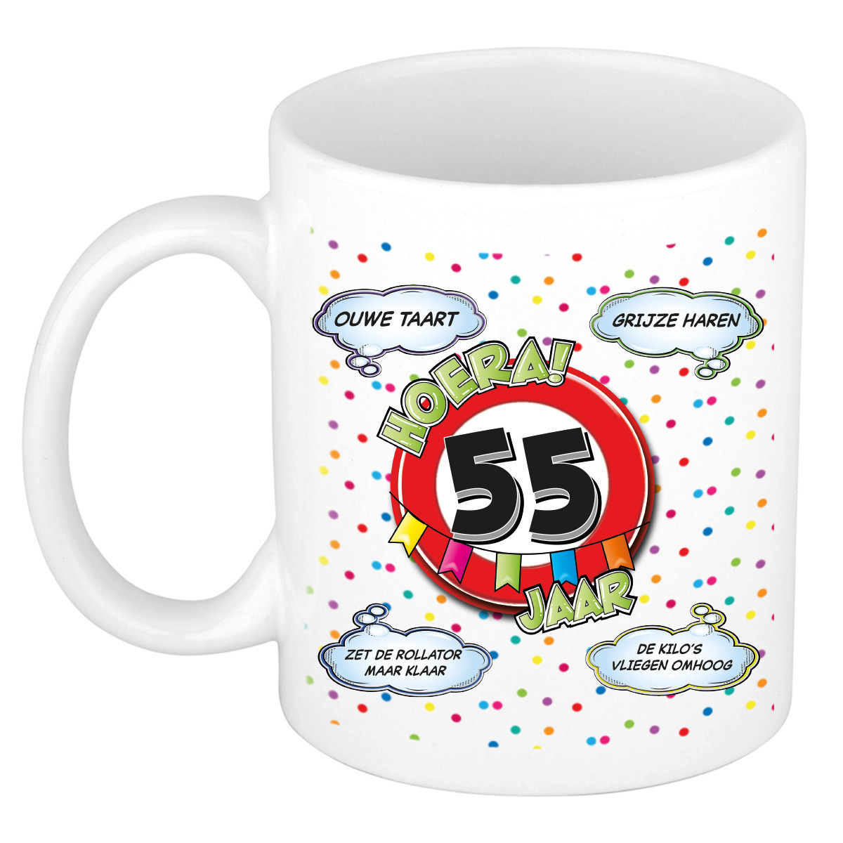 Verjaardag cadeau mok 55 jaar - wit - ouwe taart - 300 ml - keramiek -