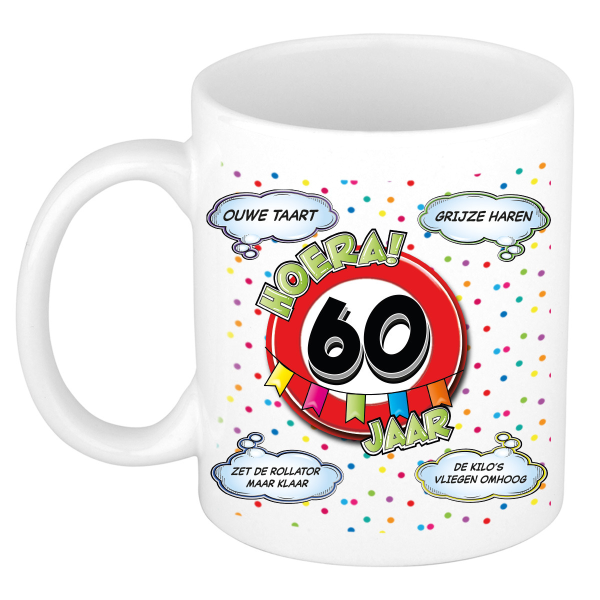 Verjaardag cadeau mok 60 jaar - wit - ouwe taart - 300 ml - keramiek -
