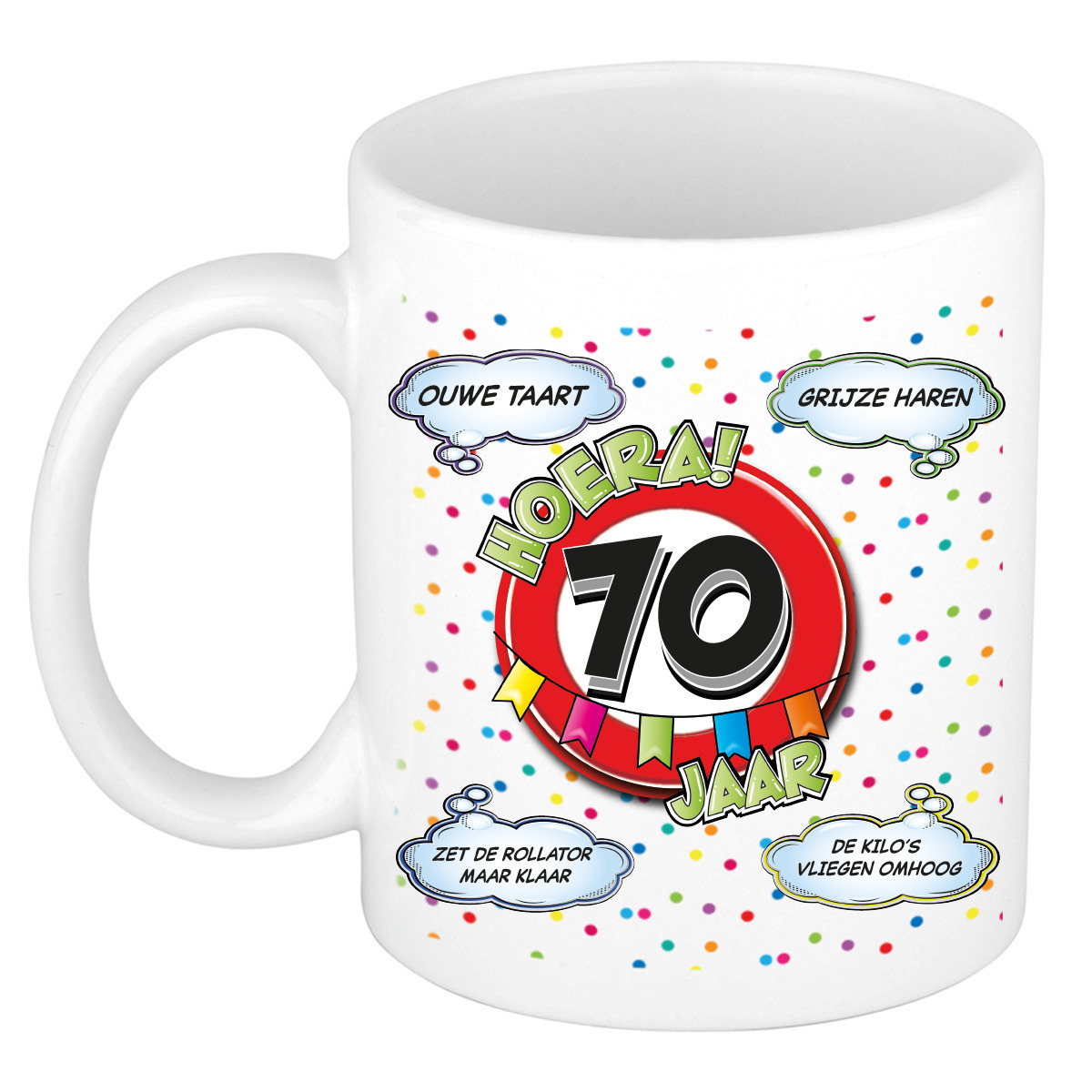 Verjaardag cadeau mok 70 jaar - wit - ouwe taart - 300 ml - keramiek -