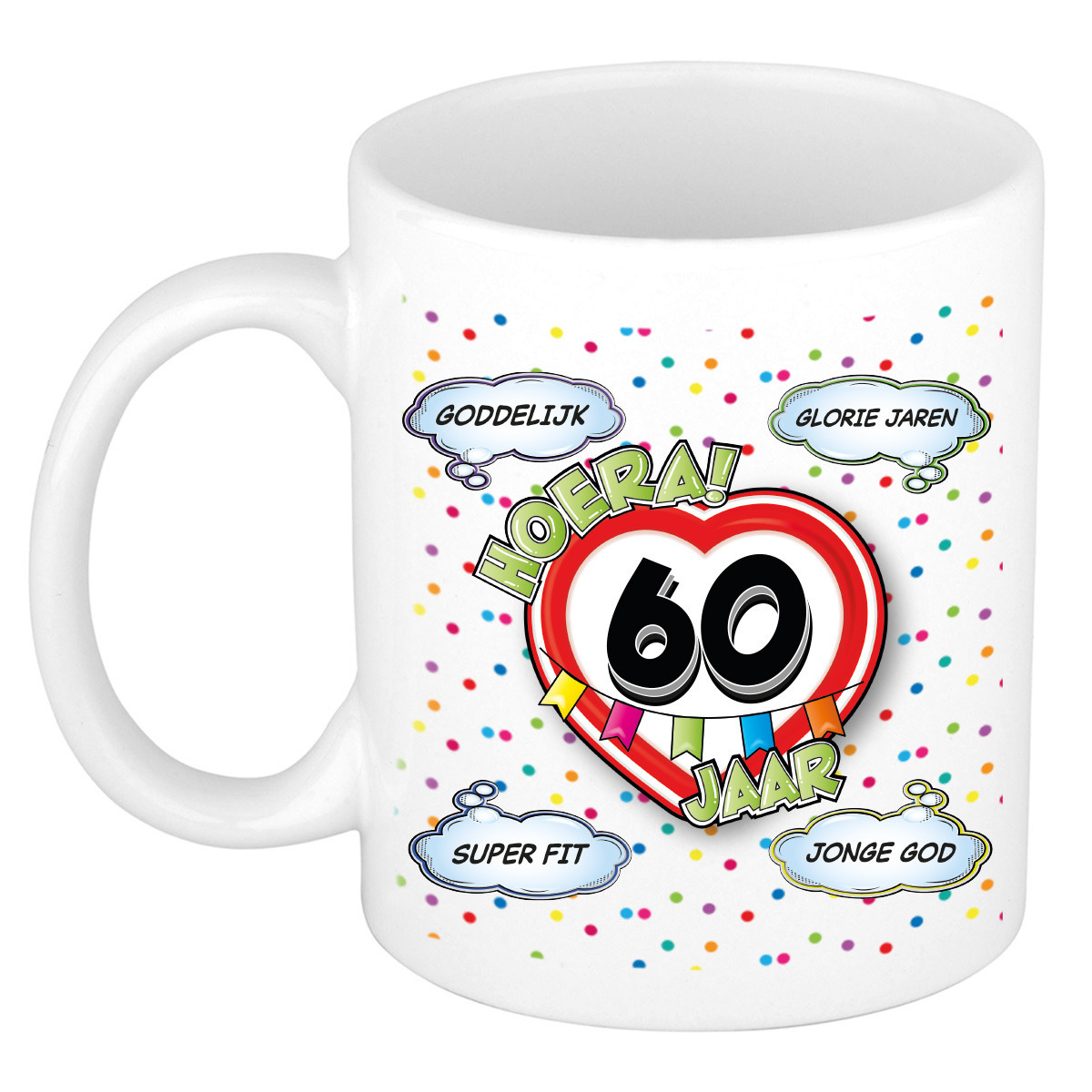 Verjaardag cadeau mok 60 jaar - wit - glorie jaren - 300 ml - keramiek -
