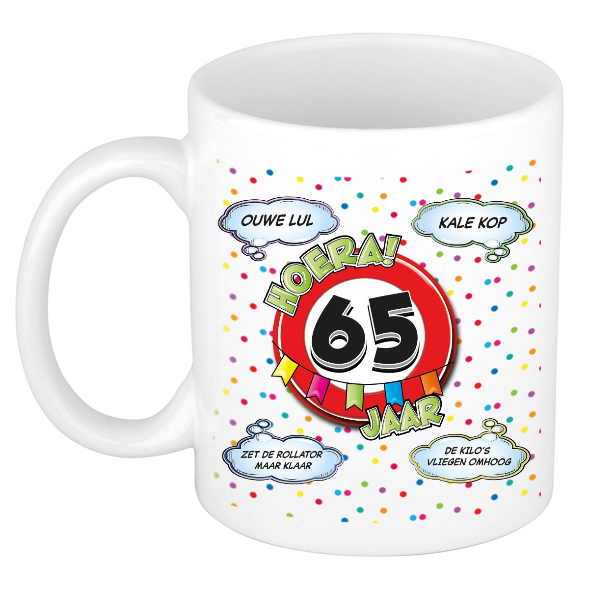 Verjaardag cadeau mok 65 jaar - wit - ouwe lul - 300 ml - keramiek -