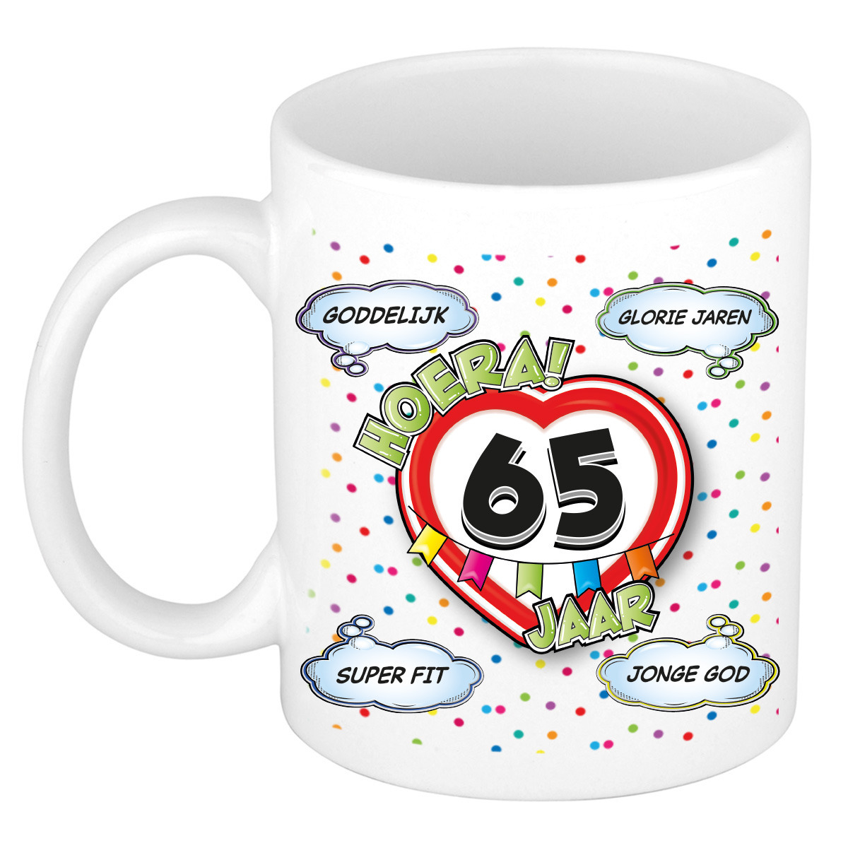 Verjaardag cadeau mok 65 jaar - wit - glorie jaren - 300 ml - keramiek -