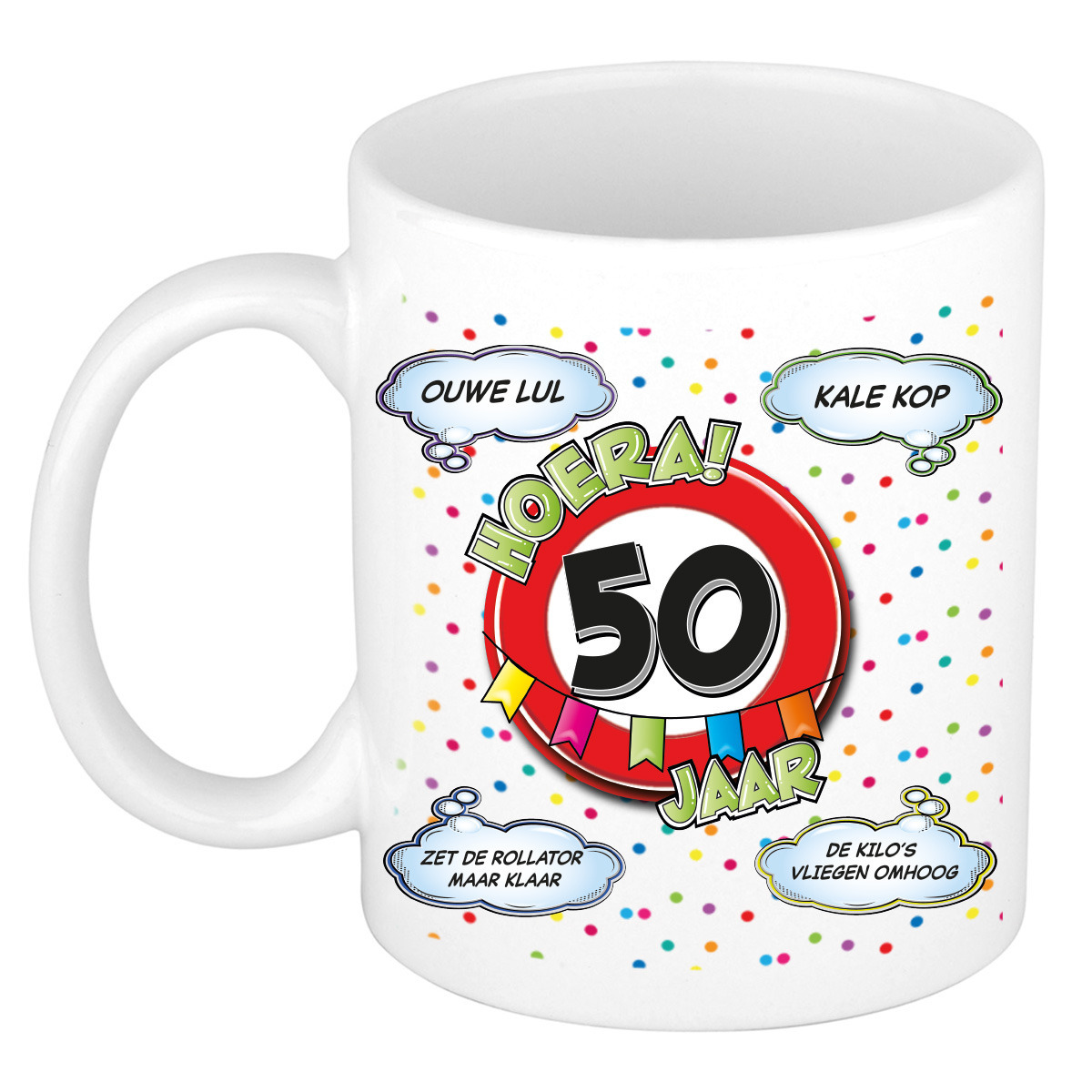 Verjaardag cadeau mok 50 jaar - wit - ouwe lul - 300 ml - keramiek - Abraham -