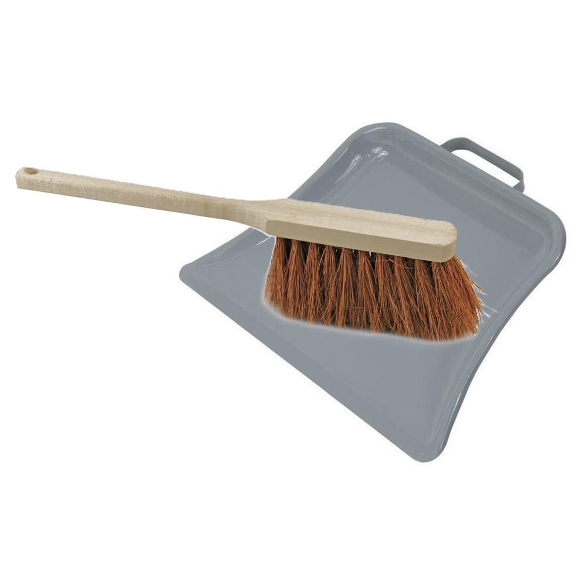 Stoffer en blik set Dirtmaster - blik metaal - naturel/grijs - 32 x 22 cm - borstel haar hard -